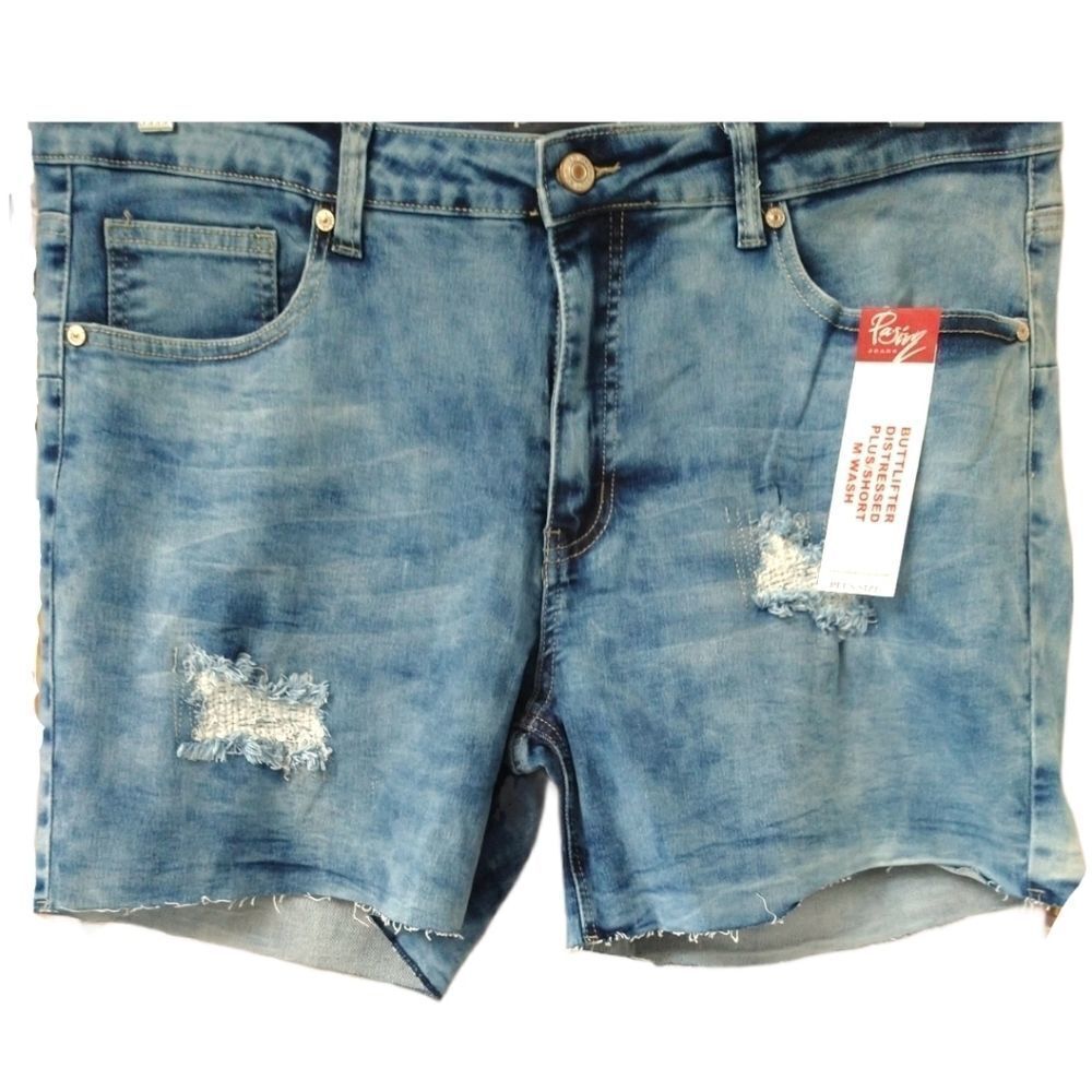 Pasion Plus Size Distressed Stretchy Denim Shorts. - Picture 3 of 14